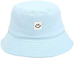 JFAN Smiley Fischerhüte Bucket Hat Unisex Cap Camping im Freien Bucket Hat Damen Fischer Hut Herren, Blau, One Size von JFAN