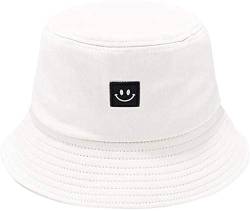 JFAN Smiley Fischerhüte Bucket Hat Unisex Cap Camping im Freien Bucket Hat Damen Fischer Hut Herren, Weiß, One Size von JFAN