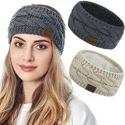 JFAN Stirnband Damen Winter Gestricktes Haarbänder Flauschig Weicher Ohrwärmer 2 Stück Grau+Beige von JFAN