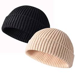 JFAN Unisex Retro Trawler Winter Beanie Hat Baseballkappe Streetstyle Trawler Beanie Watch Hut Rollup Edge Schädeldecke,Nero+Beige von JFAN