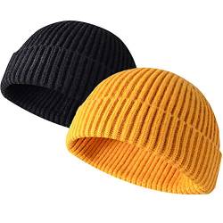 JFAN Unisex Retro Trawler Winter Beanie Hat Baseballkappe Streetstyle Trawler Beanie Watch Hut Rollup Edge Schädeldecke,Nero+Giallo von JFAN