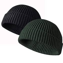 JFAN Unisex Retro Trawler Winter Beanie Hat Baseballkappe Streetstyle Trawler Beanie Watch Hut Rollup Edge Schädeldecke,Nero + Verde Militare von JFAN