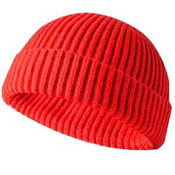 JFAN Unisex Retro Trawler Winter Beanie Hat Baseballkappe Streetstyle Trawler Beanie Watch Hut Rollup Edge Schädeldecke,Rot von JFAN