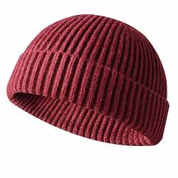 JFAN Unisex Retro Trawler Winter Beanie Hat Baseballkappe Streetstyle Trawler Beanie Watch Hut Rollup Edge Schädeldecke,Rotwein von JFAN