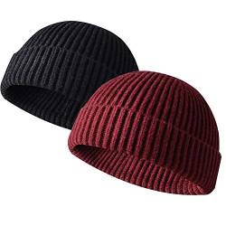 JFAN Unisex Retro Trawler Winter Beanie Hat Baseballkappe Streetstyle Trawler Beanie Watch Hut Rollup Edge Schädeldecke,Vino Nero+Rosso von JFAN