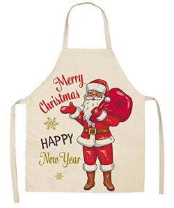 JFAN Weihnachten Schürze Kind Erwachsene Unisex Modische Karikatur Weihnachtsmann Grill Apron Geeignet für Küche Kochen Weihnachtsmann Beige-A von JFAN