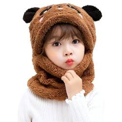 JFAN Wintermütze Unisex Mütze Schal Set Mädchen Niedliche Bärenohren Mütze Cap Kinder Jungen Braun von JFAN