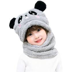 JFAN Wintermütze Unisex Mütze Schal Set Mädchen Niedliche Bärenohren Mütze Cap Kinder Jungen Grau von JFAN