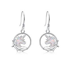 Einhorn Ohrringe Mädchen,925 Silber Opal Einhorn Ohrstecker Ohrhänger Hebel Creolen Ohrringe Süßes Tier Einhorn Schmuck Muttertags Geschenke Valentinstag für Damen Frauen Kinder von JFASHOP