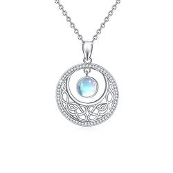 JFASHOP Keltische Kette Damen 925 Sterling Silber Keltischer Mondstein Anhänger Halskette Regenbogen Mondstein Knoten Muttertags Valentinstag für Frau Mädchen Kinder Frauen von JFASHOP