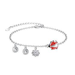 JFASHOP Marienkäfer Armband Geschenke Red Ladybug Schwarze Flecken 925 Sterling Silber Ladybug Schmuck für Mädchen Frauen Insekten Liebhaber von JFASHOP