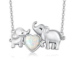 JFASHOP Opal Necklace Sterling Silver Elephant Pendant Necklace Opal Lucky Charm Elephant Necklace for Women von JFASHOP