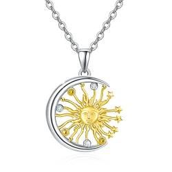 JFASHOP Sonne Mond Stern Kette S925 Sterling Silber Sonne und funkelnder Stern Anhänger Halskette Schmuck für Weihnachten Geburtstags Geschenk von JFASHOP