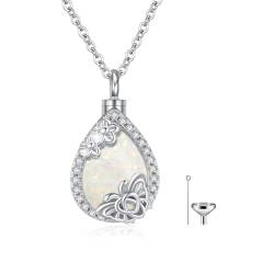 JFASHOP Urne Halskette für Asche 925 Sterling Silber Opal Kette Memorial Cremation für Frauen Medaillon Anhänger Asche Andenken Geschenk (#2) von JFASHOP