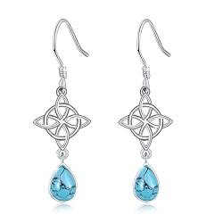 Keltische Knoten Ohrringe,925 Sterling Silber Wassertropfen Türkis irische Knoten Brisuren Ohrringe,Glückliche irische Knoten Baumeln Ohrringe Schmuck Geschenke für Frauen Mädchen von JFASHOP