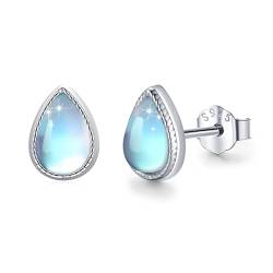 Mondstein Ohrringe 925 Sterling Silber Regenbogen Mondstein Ohrstecker Damen Kleine Tropfen Ohrringe Mondstein Schmuck Muttertags Geschenk für Mädchen Kinder Frauen von JFASHOP