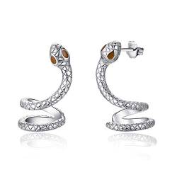 Schlangen Ohrringe,925 Sterling silber Schlangen Ohrstecker Tier Ohrring,Gebogene Schlange Snake Stud Ohrring für Frauen Freundin (Braun Eänder Schlangen ohrringe) von JFASHOP