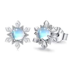 Schneeflocke Ohrringe Damen 925 Sterling Silber Mondstein Ohrringe Weihnachten Ohrstecker Regenbogen Mondstein Ohrringe Geschenke für Mädchen Frauen Kinder von JFASHOP