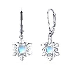 Schneeflocke Ohrringe Damen 925 Sterling Silber Mondstein Schneeflocke Weihnachten Ohrstecker Hypoallergene Regenbogen Schneeflocke Schmuck Geschenke für Mädchen Frauen Kinde (2) von JFASHOP