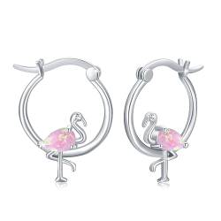 Tier Ohrringe Damen 925 Sterling Silber Fuchs/Hase/Koala/Schwein Creolen Ohrringe Huggie Kleine Kreolen Ohrringe Tier Schmuck Muttertags Geschenk für Frauen Mädchen Kinder (Flamingo2) von JFASHOP