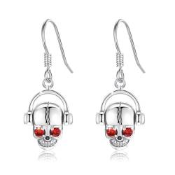 Totenkopf Ohrringe Silber 925 Schädel Hängend Ohrringe Damen Rot Totenkopf Creolen Baumeln Skelett Halloween Valentinstag für Damen Herren Kinder Mädchen von JFASHOP