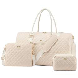 JFFD Wochenendtasche für Damen, Handgepäcktasche, Reisetasche, Reisetasche, Sporttasche, Krankenhaustasche für Arbeit und Lieferung, Beige, 3 Stück, mit Umhängetasche, B, Large - 3Pcs, Reisen von JFFD