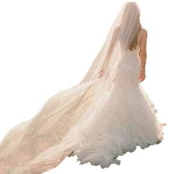 Langer Hochzeitskapellen-Bodenschleier Weiß/Elfenbein Brautschleier schöner weicher Tüll elegant mit Schnittkante Kathedralenzubehör Kopfbedeckungen mit Kamm, 3 x 1,5 m,Weiß,3M von JFISQ