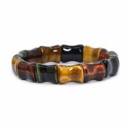 JFLDVUMJUM 16 mm Edelstein-Bambusperlen, dehnbares Armband, 17,8 cm – (Stein: mehrfarbiges Tigerauge) ZAOQINIYIN von JFLDVUMJUM