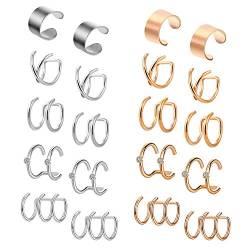 JFORYOU 10 Paar Ohrklemme Edelstahl Fake Helix Knorpel Piercing Ear Cuff Ohrstulpe Ohrclips Fake Piercing Schmuck Ohrklemmen Set für Männer Damen von JFORYOU