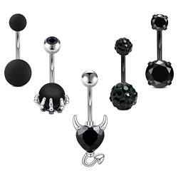 JFORYOU 14G Bauchnabelpiercing Chirurgenstahl Piercing Bauch Nabel Schädelhand Bauchnabelpiercing Böse Zirkon Herz Bauchnabel Piercings von JFORYOU