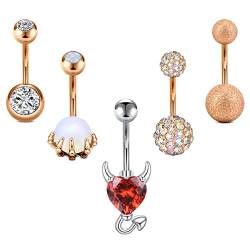 JFORYOU 14G Bauchnabelpiercing Chirurgenstahl Piercing Bauch Nabel Schädelhand Bauchnabelpiercing Böse Zirkon Herz Bauchnabel Piercings von JFORYOU