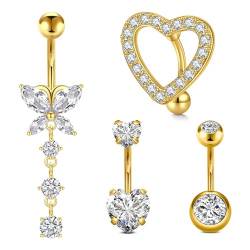 JFORYOU 14G Bauchnabelpiercing Chirurgische Edelstahl Herz CZ Blume Schmetterling Baumelnden Bauchpiercing Nabelpiercing Piercing Schmuck für Frauen Gold Silber von JFORYOU