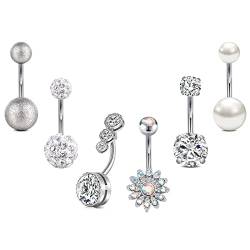 JFORYOU Bauchnabelpiercing 6 Stück CZ Glänzend Bauch Nabel Piercing Ring Chirurgenstahl Bauchnabelpiercing für Frauen von JFORYOU