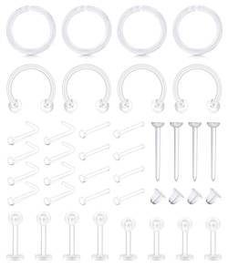 JFORYOU Klare Nasenringe Stecker für Arbeit Plastik Klare Piercing Retainer Set Für Nase Septum Lippe Labret Helix Rook Daith Knorpel Zunge Nippel Industrielle Bauch Piercing Schmuck von JFORYOU