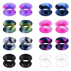 JFORYOU Silikon-Ohrpassstücke Tunnel Stecker 8 Paare Ohrspanner Flexible Ear Spacers Doppelt aufgeweitete Expander Piercing Ohrring Halter 6/8/10/12/14mm Schwarz Weiß Bunt von JFORYOU