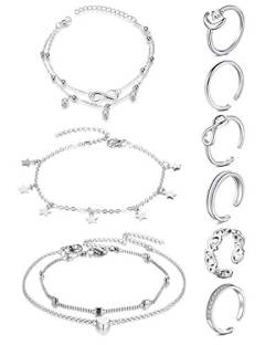 JFORYOU Zehenringe Offenen Verstellbar Zehenring, Fußkettchen Ketten Armbänder Einstellbar Strand Fußkettchen Fußschmuck Set für Frauen Mädchen von JFORYOU