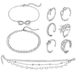 JFORYOU Zehenringe Offenen Verstellbar Zehenring, Fußkettchen Ketten Armbänder Fußschmuck Set für Frauen Mädchen von JFORYOU