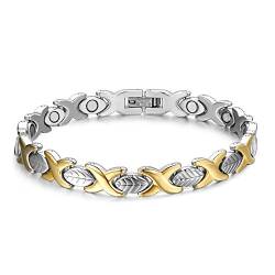 JFUME Magnetarmbänder für Frauen 18k Gold mit Silber Zweifarbige Armband für sie Freundschaftsarmband mit zusätzlichem Verschluss 7,5" verstellbar von JFUME