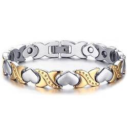 JFUME Magnetarmbänder für Frauen 18k Gold mit Silber Zweifarbige Armband für sie Freundschaftsarmband mit zusätzlichem Verschluss 7,5" verstellbar von JFUME