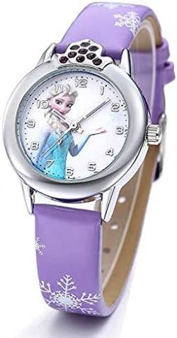 JGS Uhren Armbanduhr Mädchen ELSA Frozen Eiskönigin Armbanduhr Geschenk Mädchen und Baby lila von JGS
