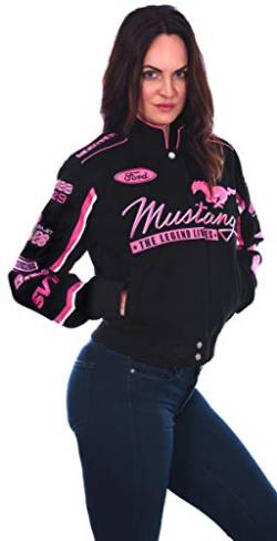 Damen Ford Mustang Baumwolle Twill Jacke - Bestickte Snap-Up Jacke Winterkleidung, schwarz / pink, S von JH DESIGN GROUP