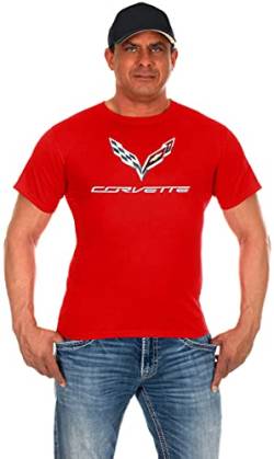 JH DESIGN GROUP Chevy Corvette C7 Herren T-Shirt mit Rundhalsausschnitt in Schwarz & Grau & Rot - Rot - Mittel von JH DESIGN GROUP