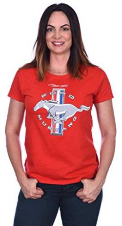 JH DESIGN GROUP Damen Ford Mustang Classic Emblem T-Shirt in Schwarz, Rot oder Grau - Rot - Klein von JH DESIGN GROUP