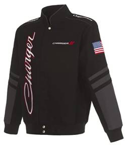 JH DESIGN GROUP Dodge Charger Herren Jacke mit besticktem klassischem Twill-Mantel, Bsc1 schwarz, S von JH DESIGN GROUP