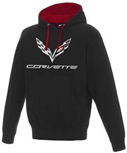 JH DESIGN GROUP Herren Chevy Corvette C7 Pullover Hoodie Rot oder Grau Kapuzenfutter, Schwarz - Rot, XX-Large von JH DESIGN GROUP