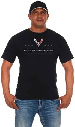 JH DESIGN GROUP Herren Chevy Corvette C8 Distressed Stars & Bars Rundhals T-Shirt, Schwarz, XX-Large von JH DESIGN GROUP