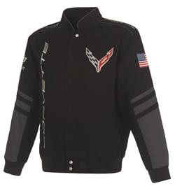 JH DESIGN GROUP Herren Chevy Corvette C8 Jacke ein bestickter klassischer Twill-Mantel, Bsc1 Schwarz, XXL von JH DESIGN GROUP