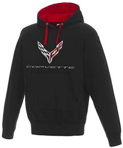 JH DESIGN GROUP Herren Chevy Corvette C8 Pullover Hoodie Rot oder Grau Kapuzenfutter, Schwarz - Rot, Large von JH DESIGN GROUP