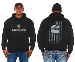 JH DESIGN GROUP Herren Cummins Diesel Pullover Hoodie Amerikanische Flagge Schwarz 2 Seiten Sweatshirt, Schwarz, Small von JH DESIGN GROUP