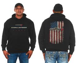 JH DESIGN GROUP Herren Dodge Challenger Pullover Hoodie Amerikanische Flagge 2-seitiges Sweatshirt, Schwarz, X-Large von JH DESIGN GROUP